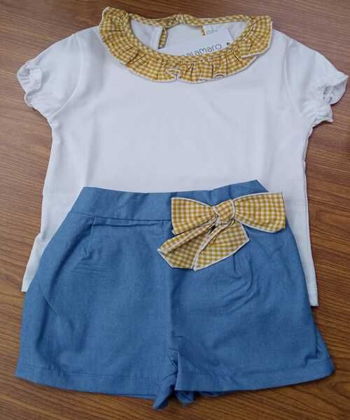 conjunto para bebé camisa blanca y pantalón azul